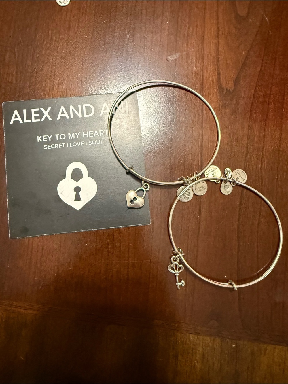 Alex and Ani Silver Heart & Key Charm Expandable Bracelets